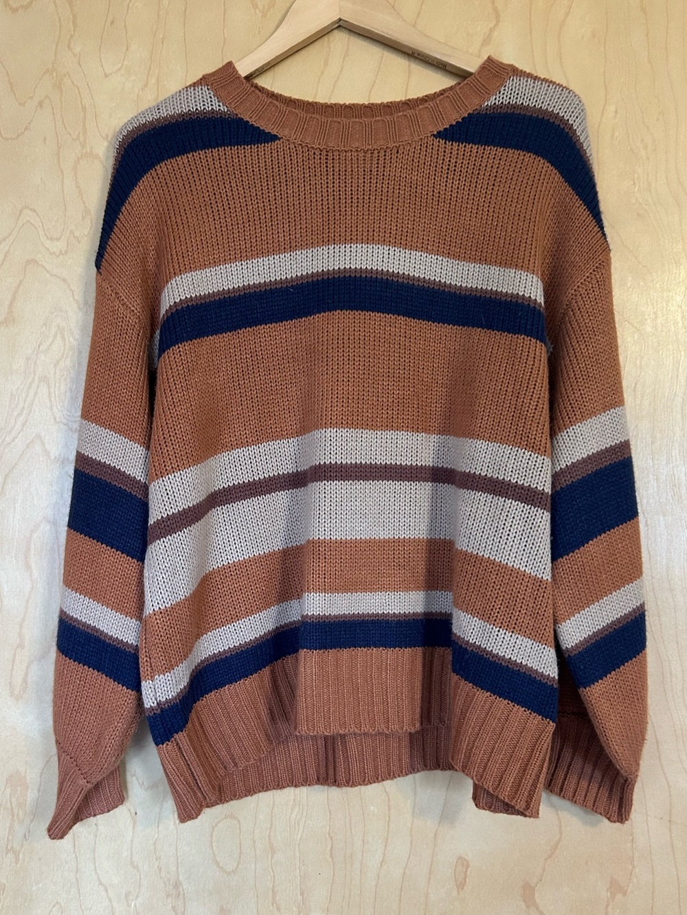 So Me Striped Crewneck Sweater in Rust, Navy & Beige
